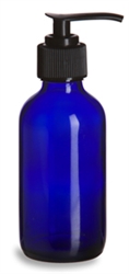 4 oz Cobalt Blue Boston Round Glass Bottle with Black Pump