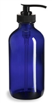 8 oz Cobalt Blue Boston Round Glass Bottle with Black Pump