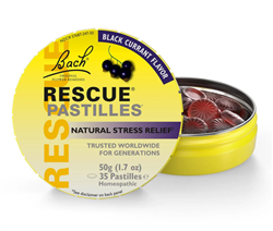 Bach Rescue Pastilles Black Currant Flavor | 50g Tin of Natural Stress Relief Lozenges with Flower Essences